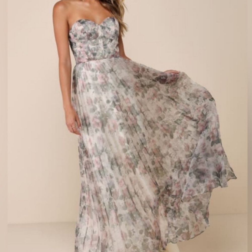Lulu's Floral Strapless Maxi Dress